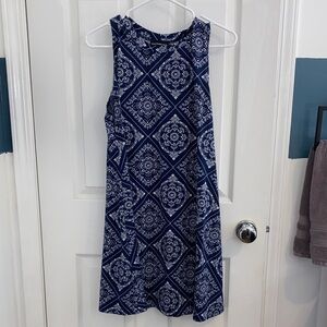 Chic Navy Patterned Sleeveless Dress